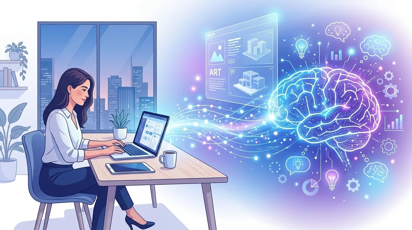 Person collaborating with AI for creative ideas generation