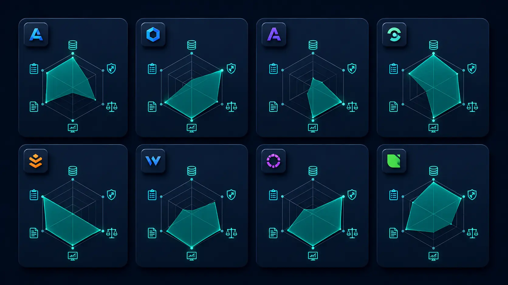 AI governance platform comparison matrix showing eight platforms and their capability profiles across six governance dimensions