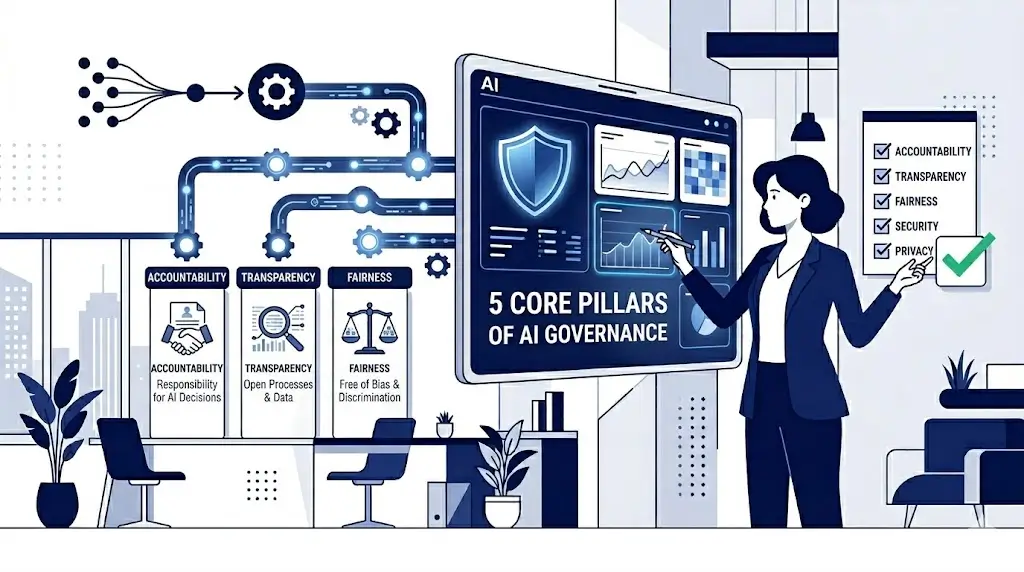 5 Core Pillars of AI Governance – Accountability, Transparency, Fairness, Security, Privacy